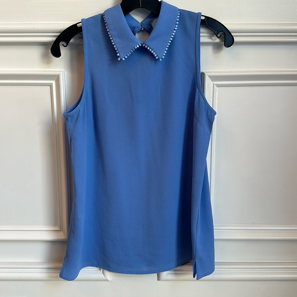 Women’s Baby Blue Dressy Blouse Sleeveless Collar CeCe Size XS
